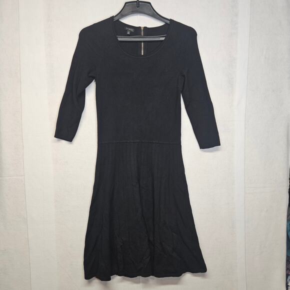 Talbots Black Knit Drop Waist Pleated 3/4 Sleeve Midi Dress - Picture 1 of 8